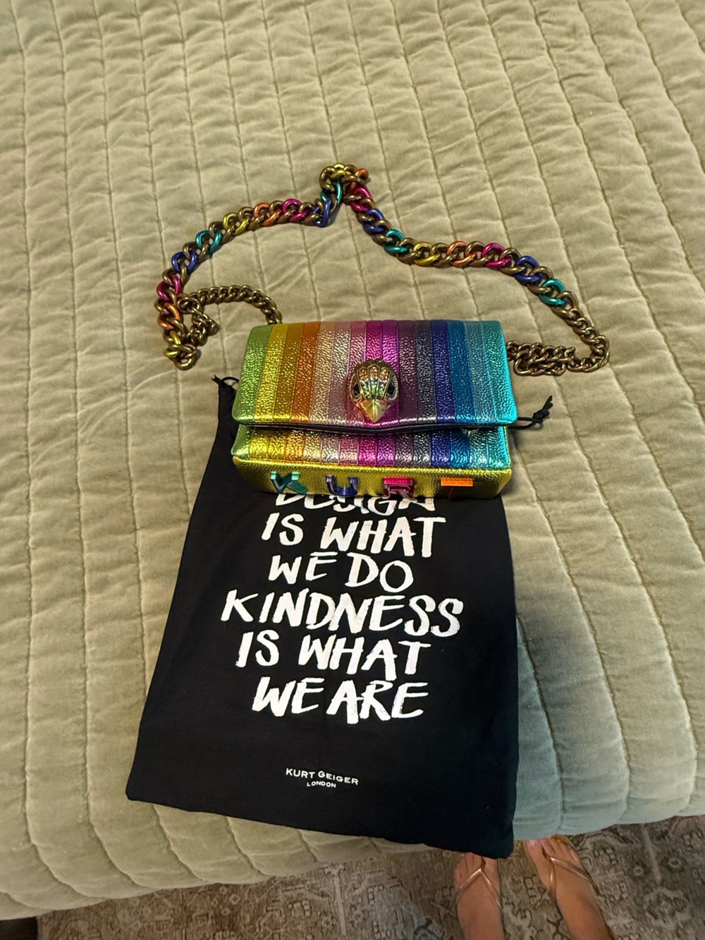 NWT Kurt Geiger Mini Kensington Rainbow Metallic Crossbody with Multicolor Chain